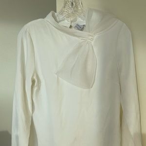 Ivory chiffon bow-tie long sleeve blouse